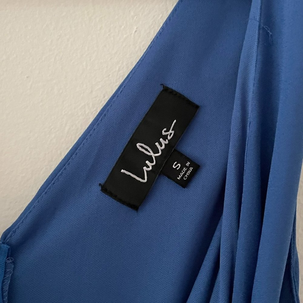 Lulus Baldwin Blue High-Low Wrap Midi Dress - Picture 3 of 7